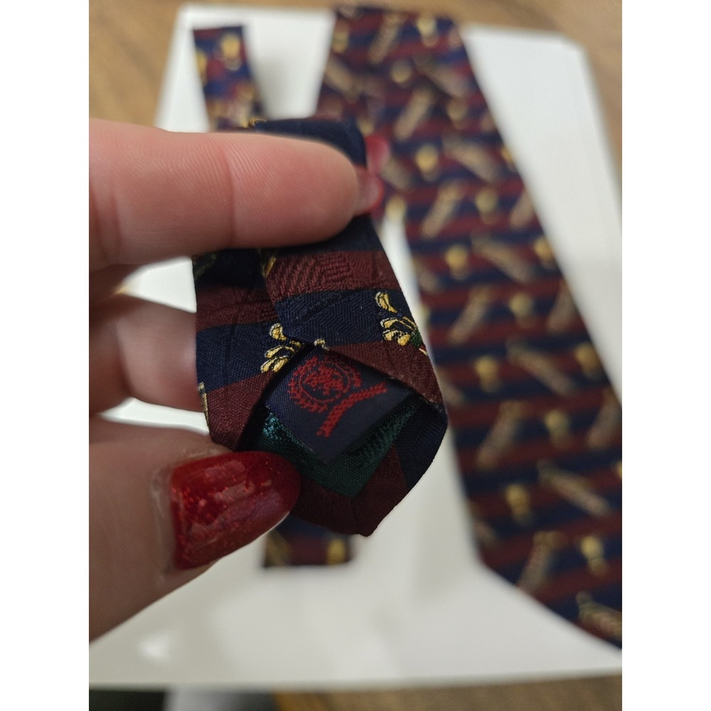 Tommy Hilfiger Mens Silk Tie Navy Burgundy Striped Golf Bag Trophy Novelty USA - Picture 6 of 8
